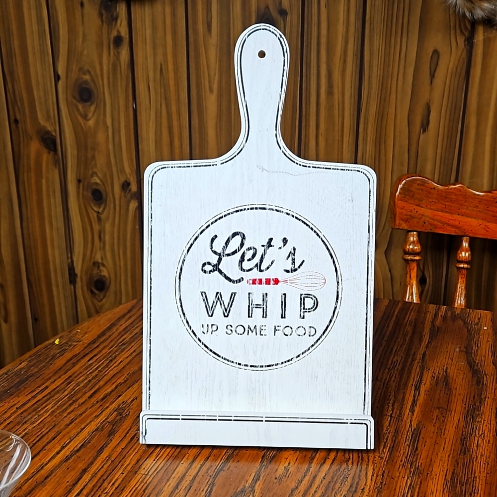 unique cook book holder/ decor/ or can be used as wall hanging.   has easel back